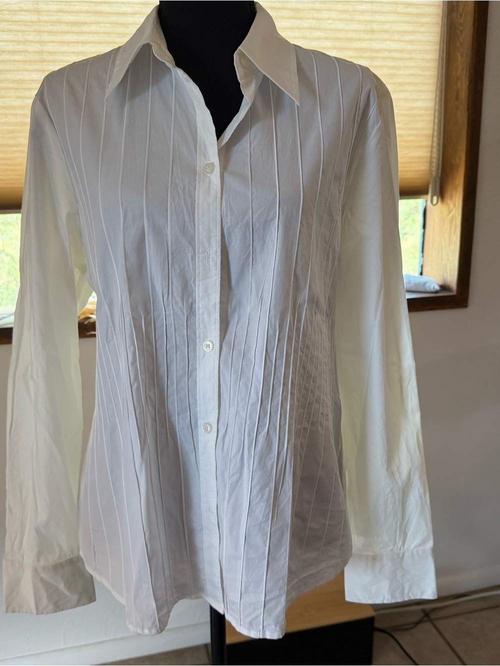 Alfani Classic White Pleated Button-Down LS Shirt